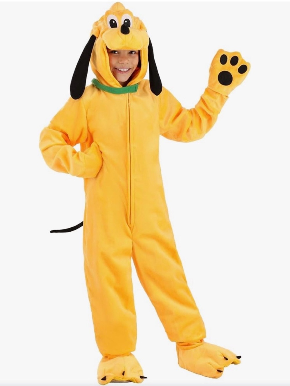 Yellow Kids Plush Dog Costume with Paw Mitts and Hood